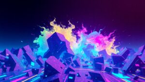 Vibrant Glitched Digital Landscape – free AI stock image