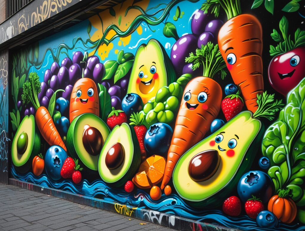 Vibrant Graffiti Celebrating Healthy Nutrition – free AI stock image