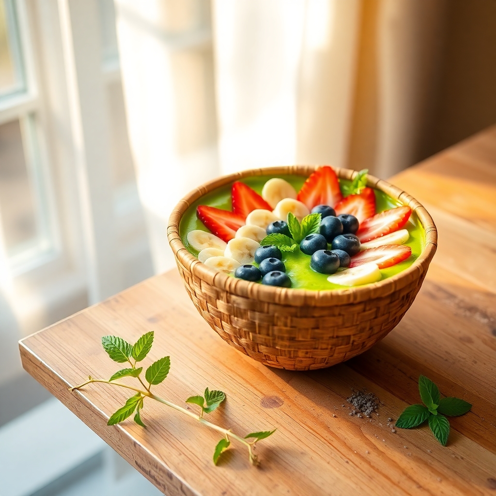 Vibrant Green Smoothie Bowl with Fruits – free AI stock image