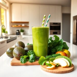 Vibrant Green Smoothie in a Fresh Kitchen – free AI stock image