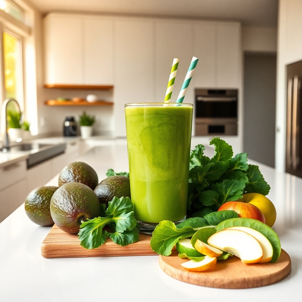 Vibrant Green Smoothie in a Fresh Kitchen – free AI stock image