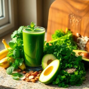 Vibrant Green Smoothie with Fresh Ingredients – free AI stock image