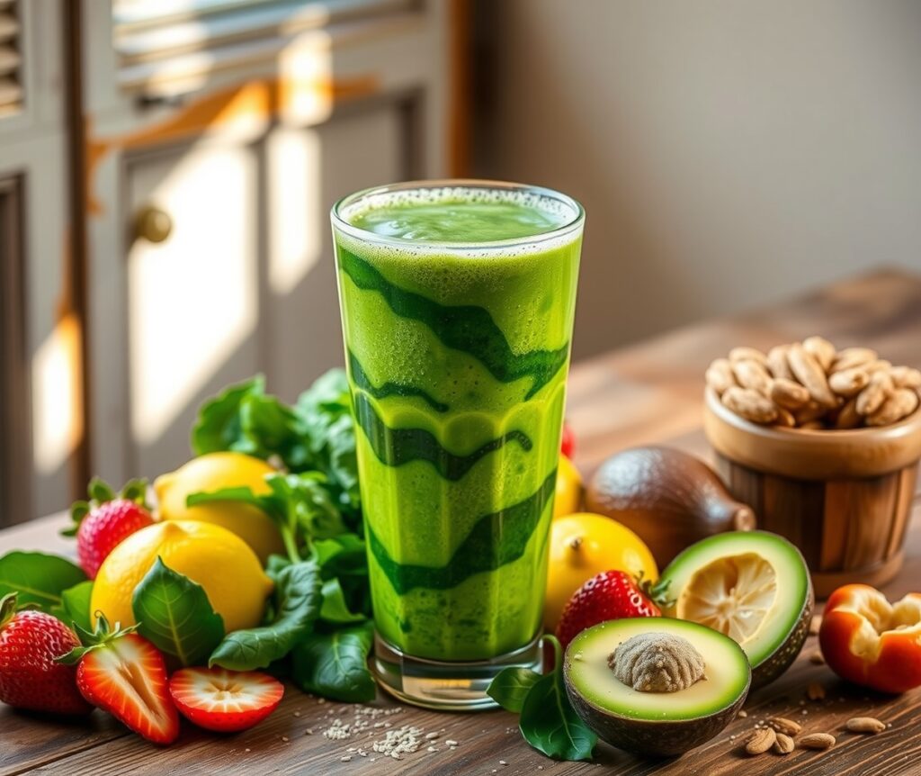 Vibrant Green Smoothie with Fresh Ingredients – free AI stock image
