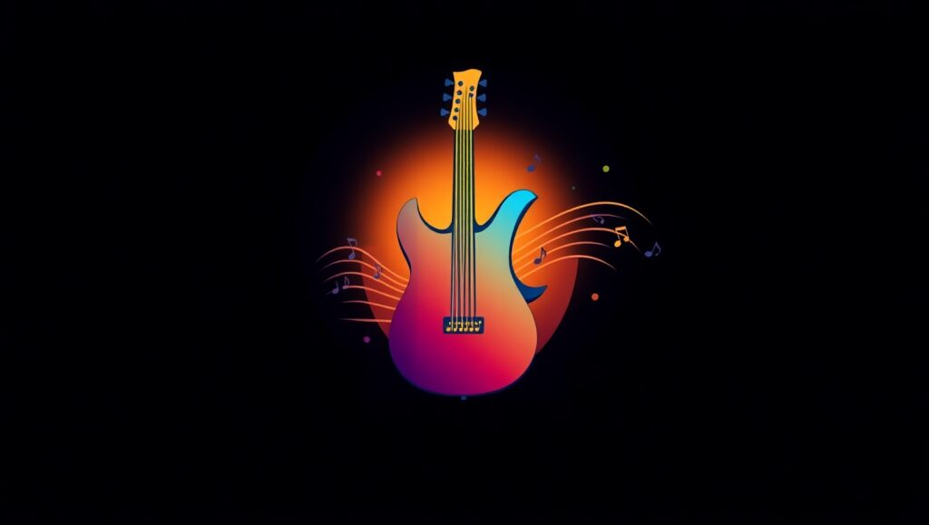 Vibrant Guitar and Notes Logo – free AI stock image