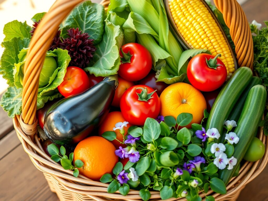 Vibrant Harvest Basket of Fresh Produce – free AI stock image
