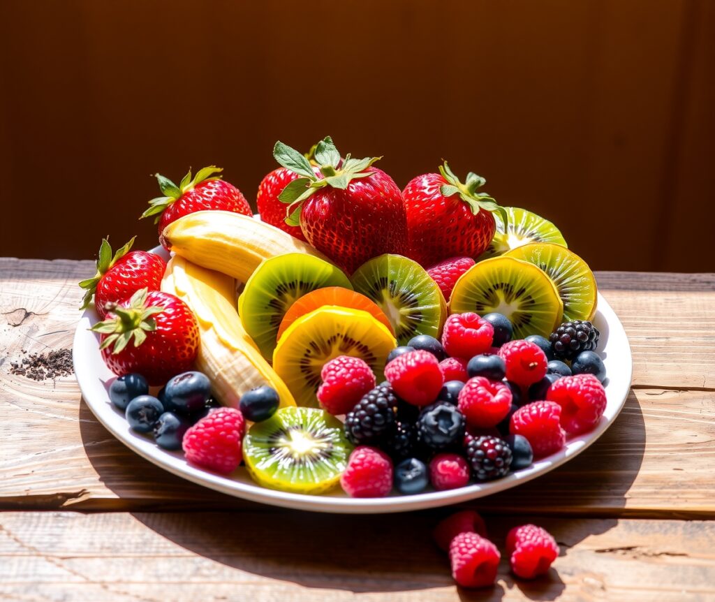 Vibrant Healthy Plate of Fresh Fruits – free AI stock image