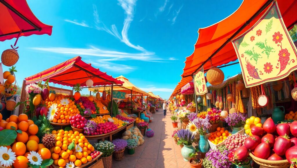 Vibrant High Angle Marketplace Scene – free AI stock image