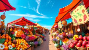 Vibrant High Angle Marketplace Scene – free AI stock image