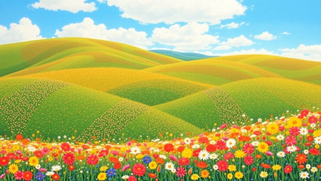 Vibrant Hills in Pointillist Style – free AI stock image