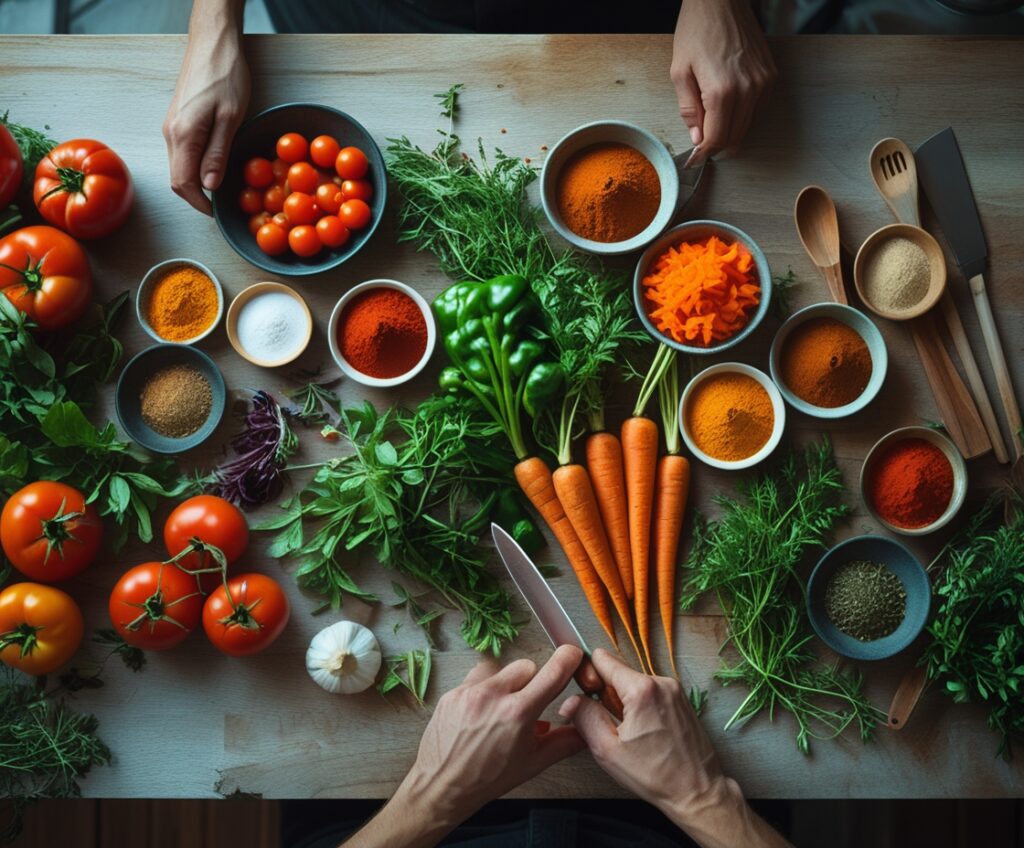 Vibrant Ingredients Laid Out for Cooking – free AI stock image