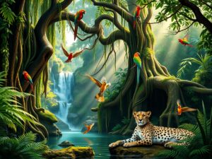 A Vibrant Jungle Filled with Animals – free AI stock image