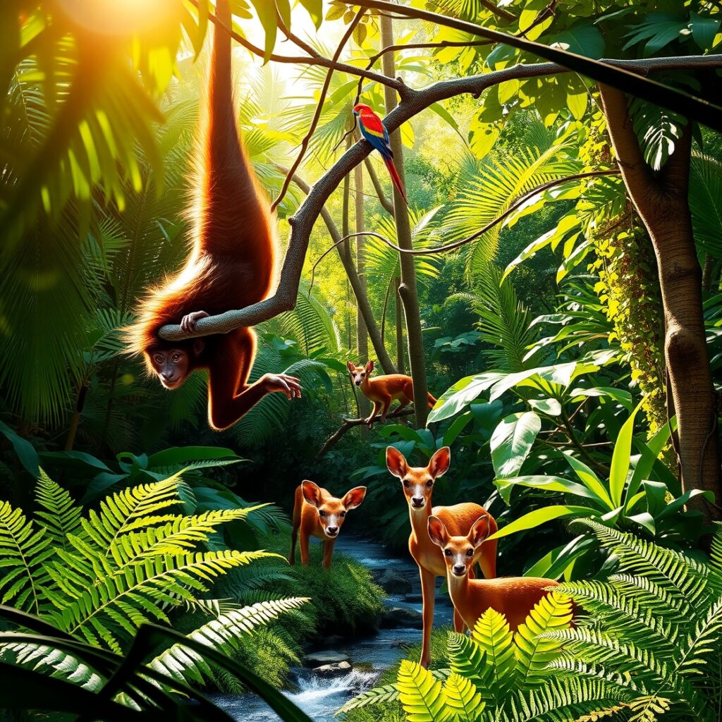 A Vibrant Jungle Filled with Diverse Animals – free AI stock image