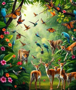 A Vibrant Jungle Full of Exotic Animals – free AI stock image