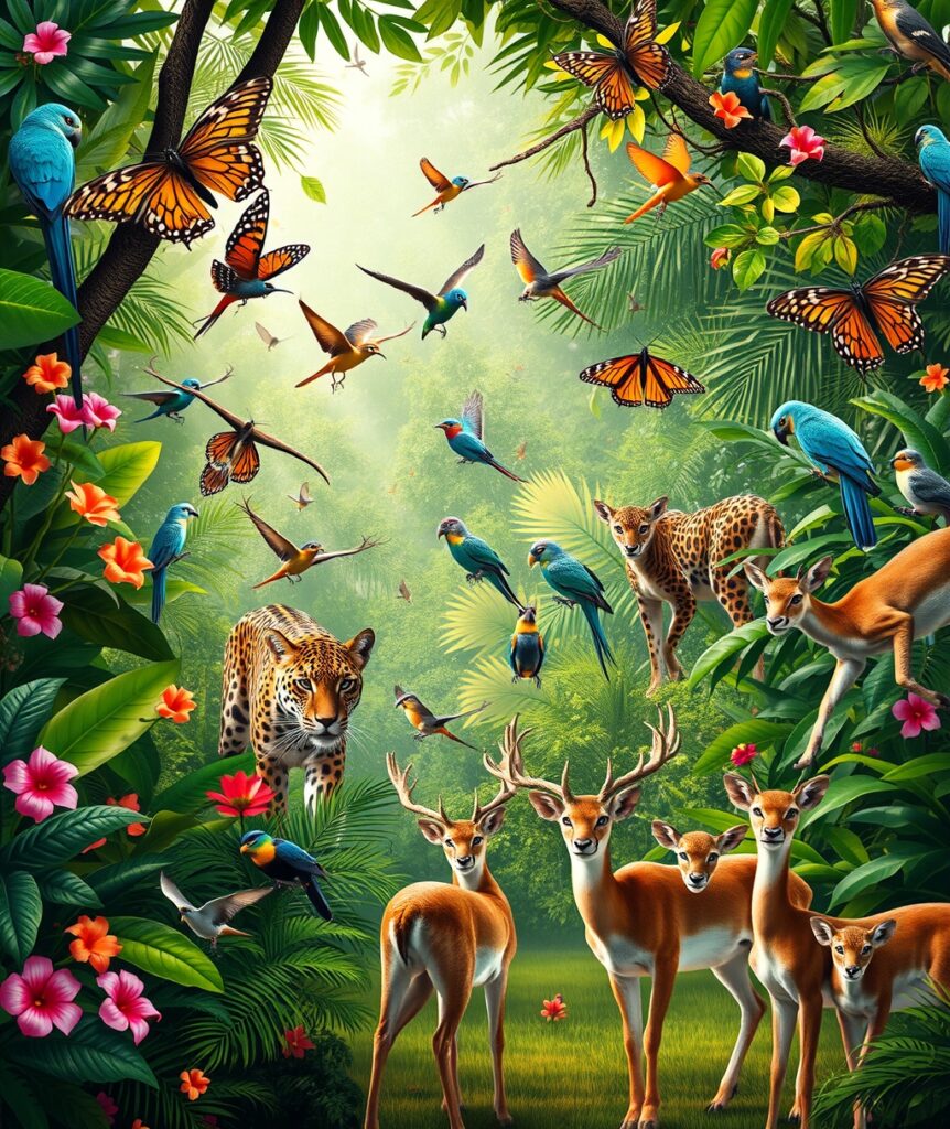 A Vibrant Jungle Full of Exotic Animals – free AI stock image