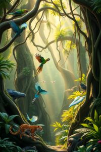 A Vibrant Jungle Home of Exotic Creatures – free AI stock image