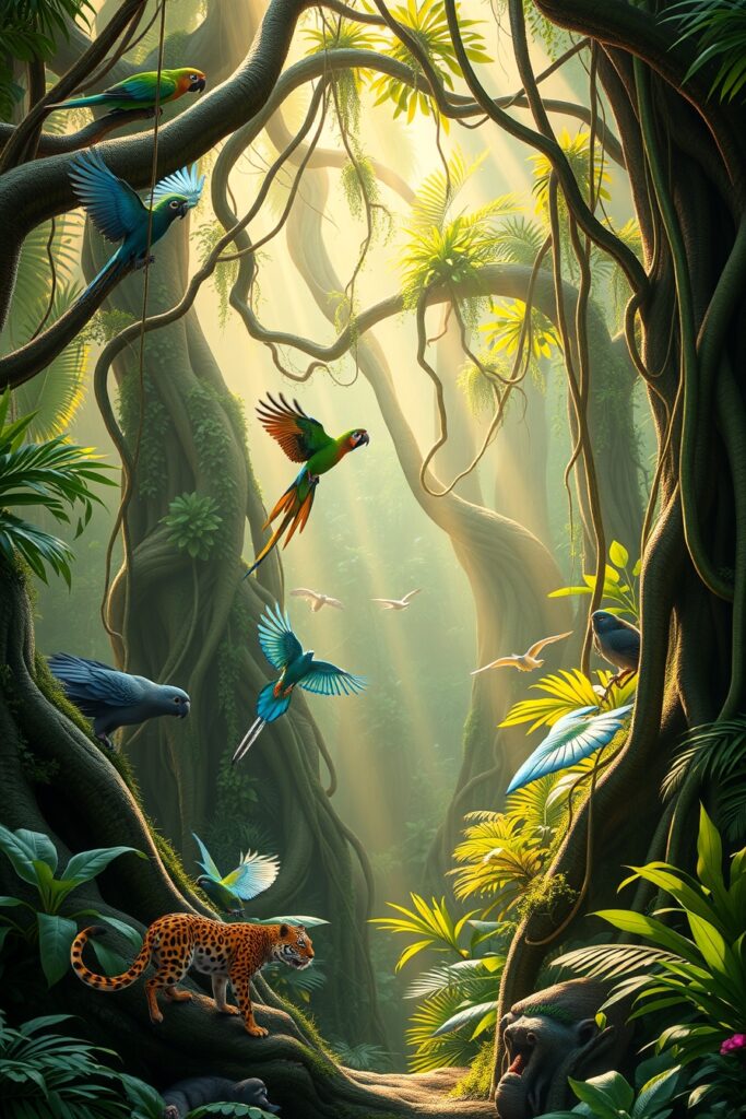 A Vibrant Jungle Home of Exotic Creatures – free AI stock image