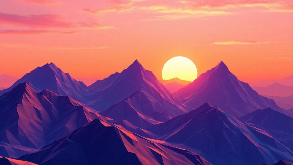 Vibrant Low-Poly Mountain Sunset – free AI stock image