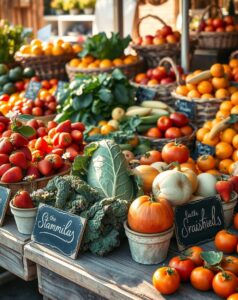Vibrant Market Display of Fresh Produce – free AI stock image