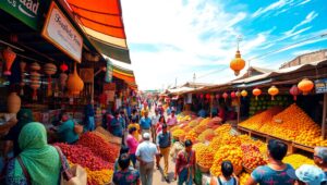 Vibrant Market from Above – free AI stock image