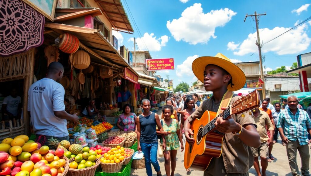 Vibrant Market from Above – free AI stock image