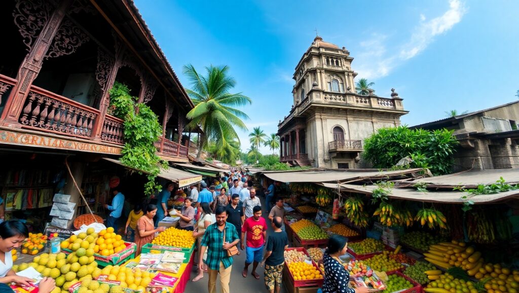 Vibrant Market from Above – free AI stock image