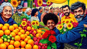 Vibrant Market in Pointillism Style – free AI stock image