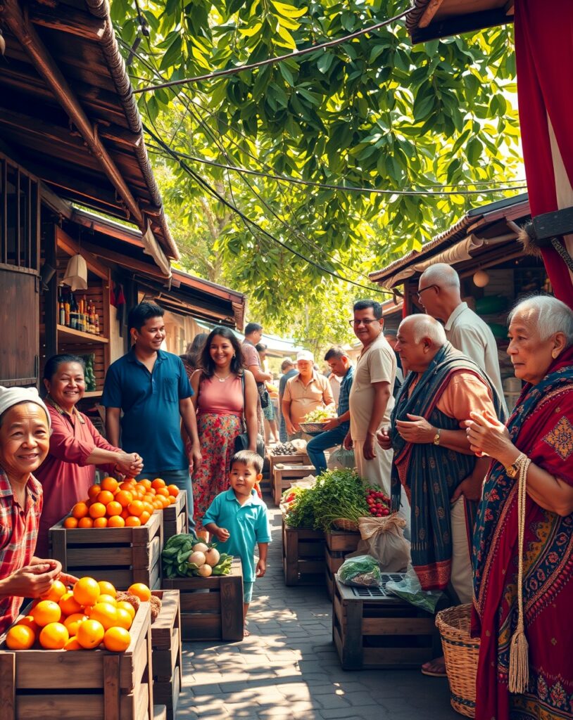 A Vibrant Market Scene with Diverse People – free AI stock image