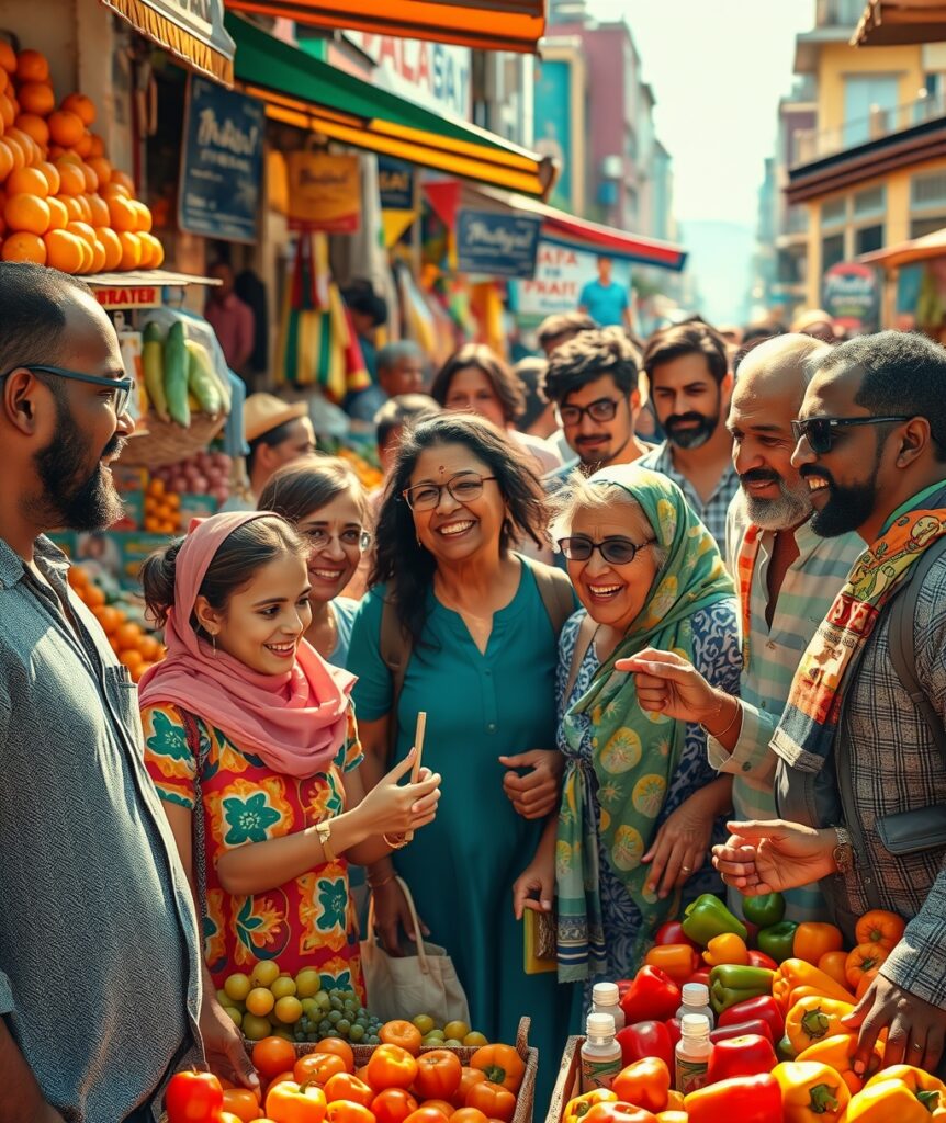 A Vibrant Market Scene with Diverse People – free AI stock image