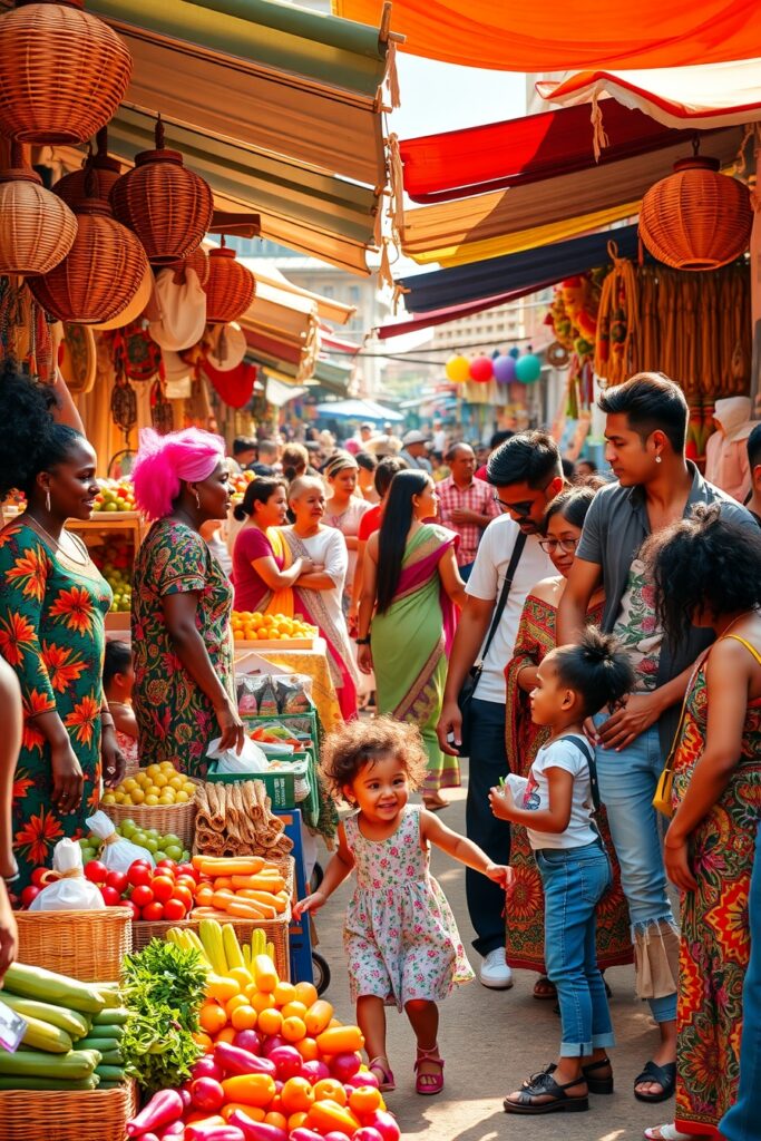 Vibrant Market Scene with Diverse People – free AI stock image