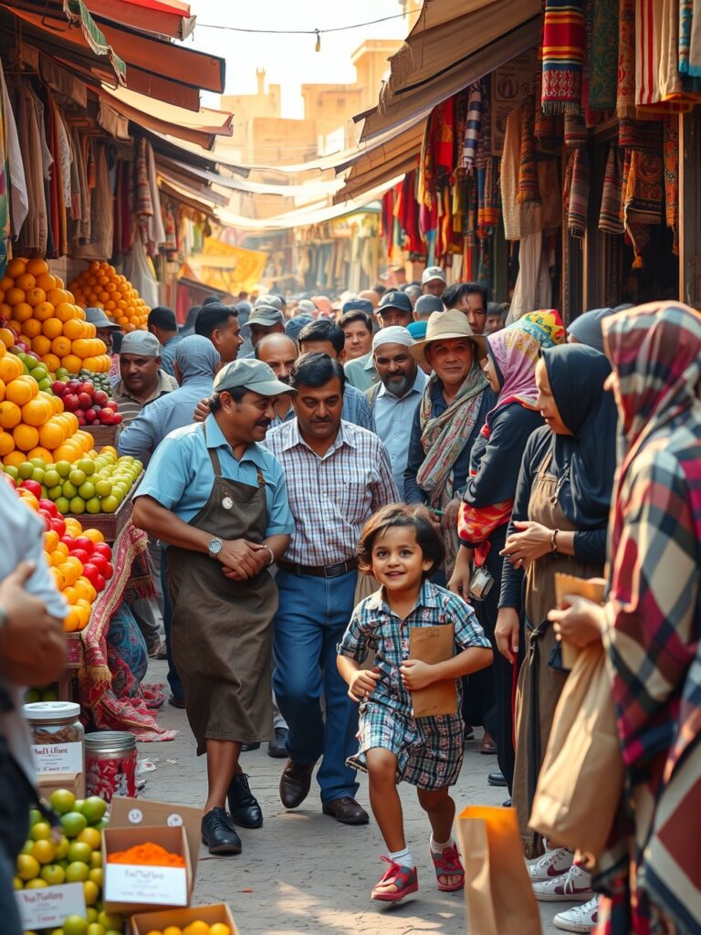 A Vibrant Market Scene with Diverse People – free AI stock image
