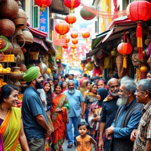 A Vibrant Market Scene with Diverse People – free AI stock image