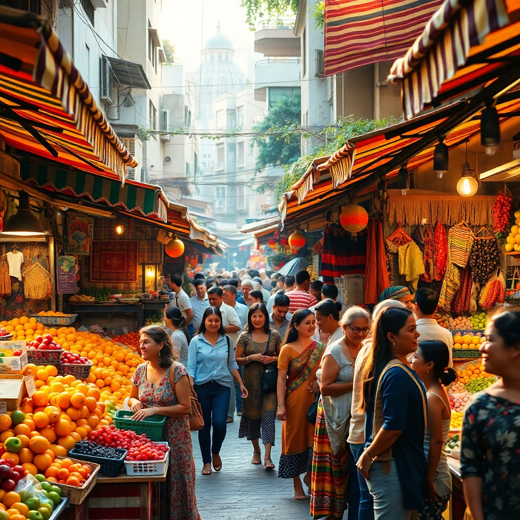 A Vibrant Market Scene with Diverse People – free AI stock image