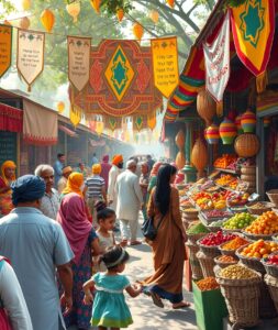 A Vibrant Market Scene with Diverse People – free AI stock image