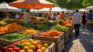 Vibrant Market Scene with Fresh Produce – free AI stock image