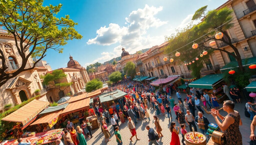 Vibrant Market Square from Above – free AI stock image