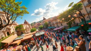 Vibrant Market Square from Above – free AI stock image
