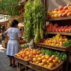 Vibrant Market Stall with Fresh Produce – free AI stock image