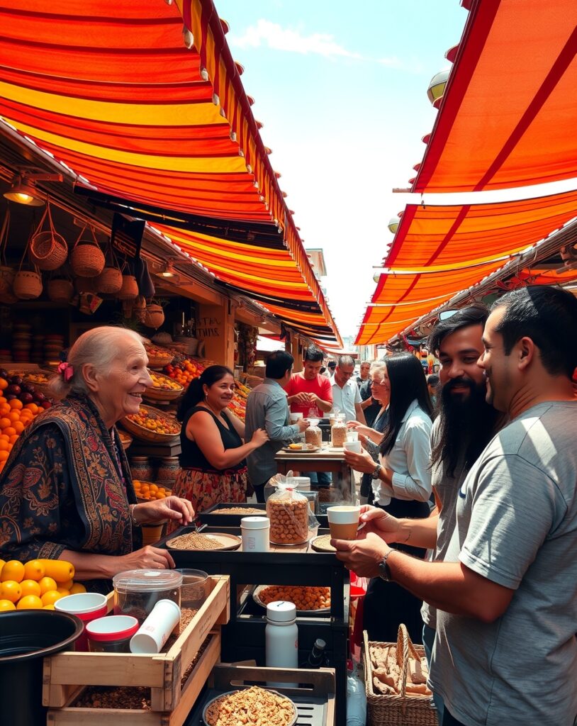 A Vibrant Marketplace Filled with Smiling Faces – free AI stock image