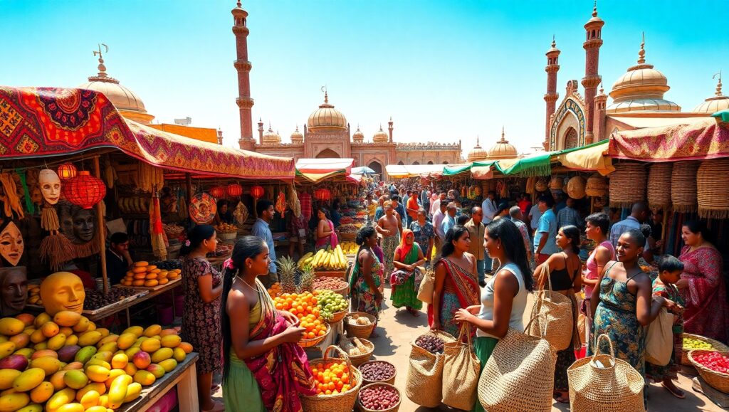 Vibrant Marketplace from Above – free AI stock image