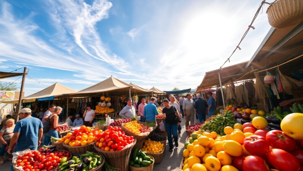 Vibrant Marketplace from Above – free AI stock image