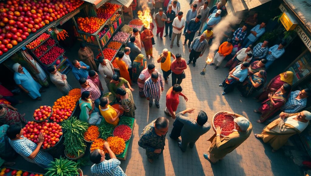 Vibrant Marketplace from Above – free AI stock image