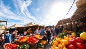Vibrant Marketplace from Above – free AI stock image