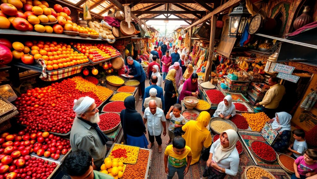 Vibrant Marketplace from Above – free AI stock image