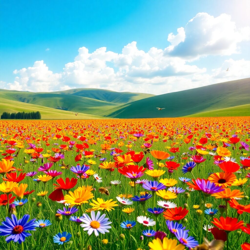 A Vibrant Meadow Filled with Blossoming Flowers – free AI stock image