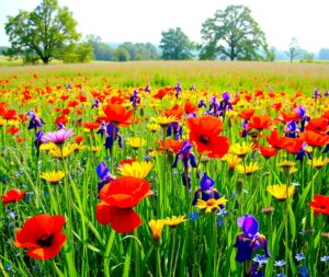 Vibrant Meadow Filled with Colorful Flowers – free AI stock image