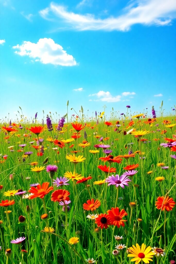 Vibrant Meadow Filled with Colorful Flowers – free AI stock image