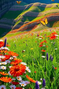 Vibrant Meadow Filled with Colorful Flowers – free AI stock image