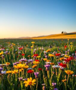 Vibrant Meadow Filled with Colorful Flowers – free AI stock image
