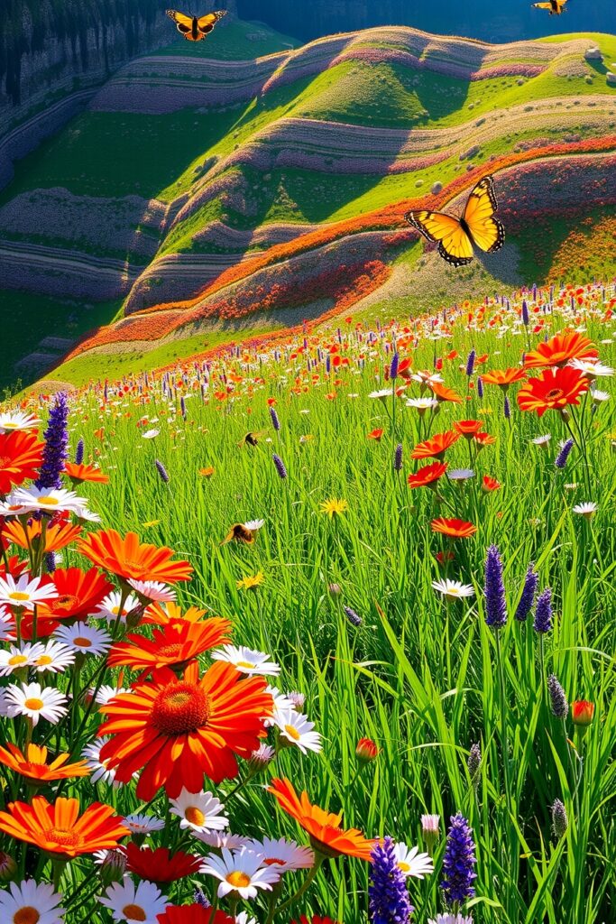 Vibrant Meadow Filled with Colorful Flowers – free AI stock image