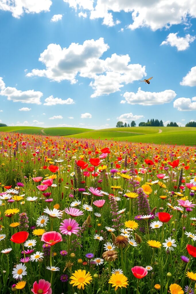 Vibrant Meadow of Colorful Blossoms – free AI stock image